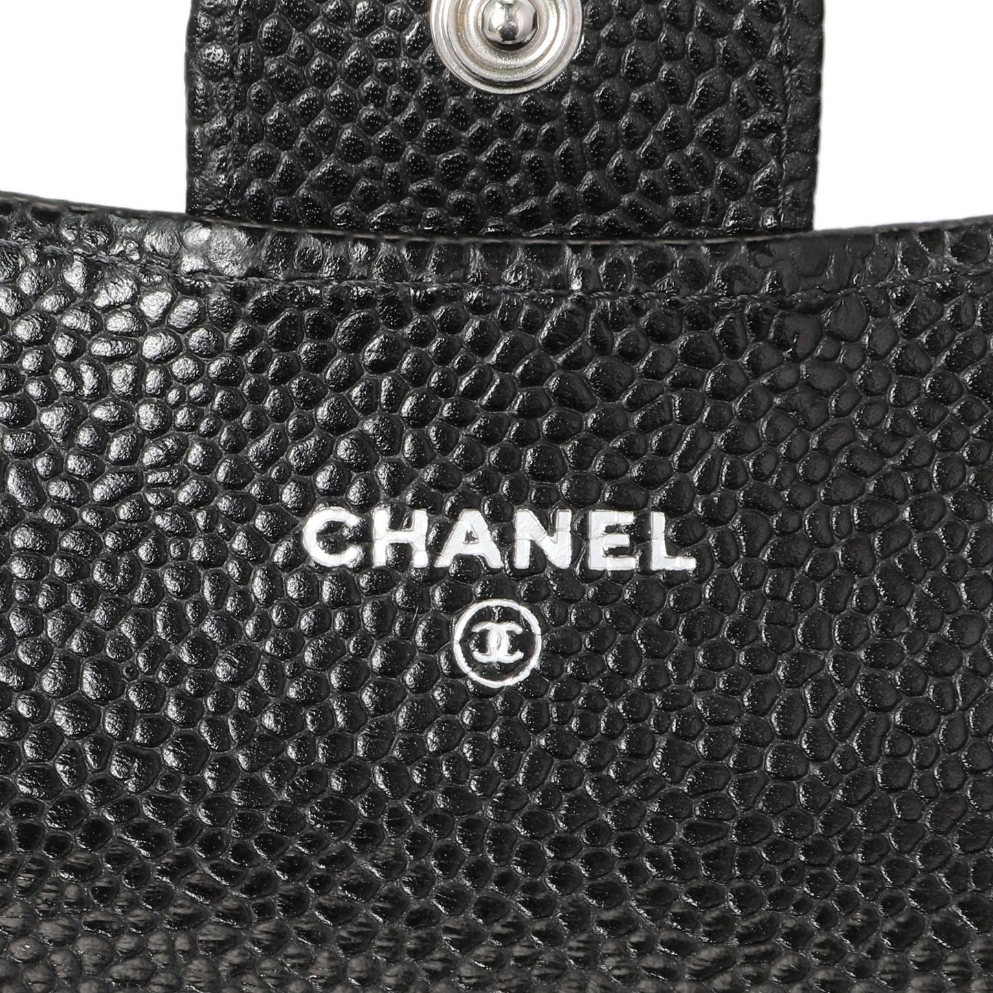 Exclusive Chanel Black Quilted Caviar Flap Card Holder — Detail View