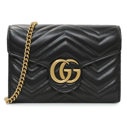Exclusive Gucci Black Calfskin Matelasse GG Marmont Chain Wallet — Front View