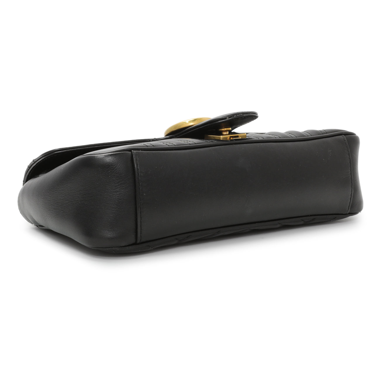 Exclusive Gucci Black Calfskin Matelasse Small GG Marmont Shoulder Bag — Back View