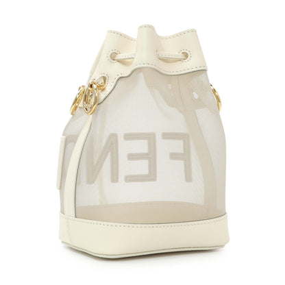 Exclusive Fendi Sabbia White Ice Mesh Vitello King F is Fendi Logo Embroidered Mini Mon Tresor Bucket Bag — Side View