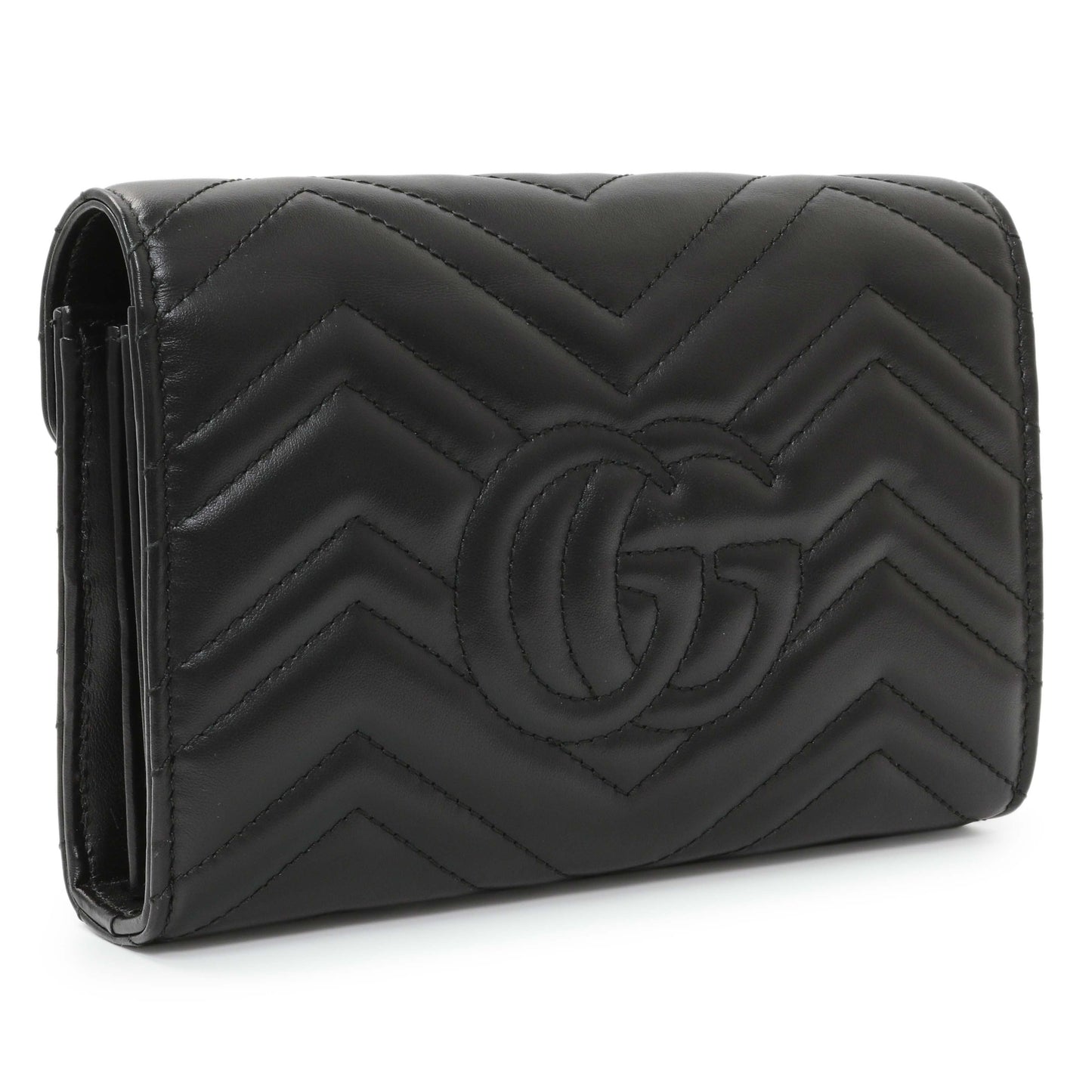 Exclusive Gucci Black Calfskin Matelasse GG Marmont Chain Wallet — Side View