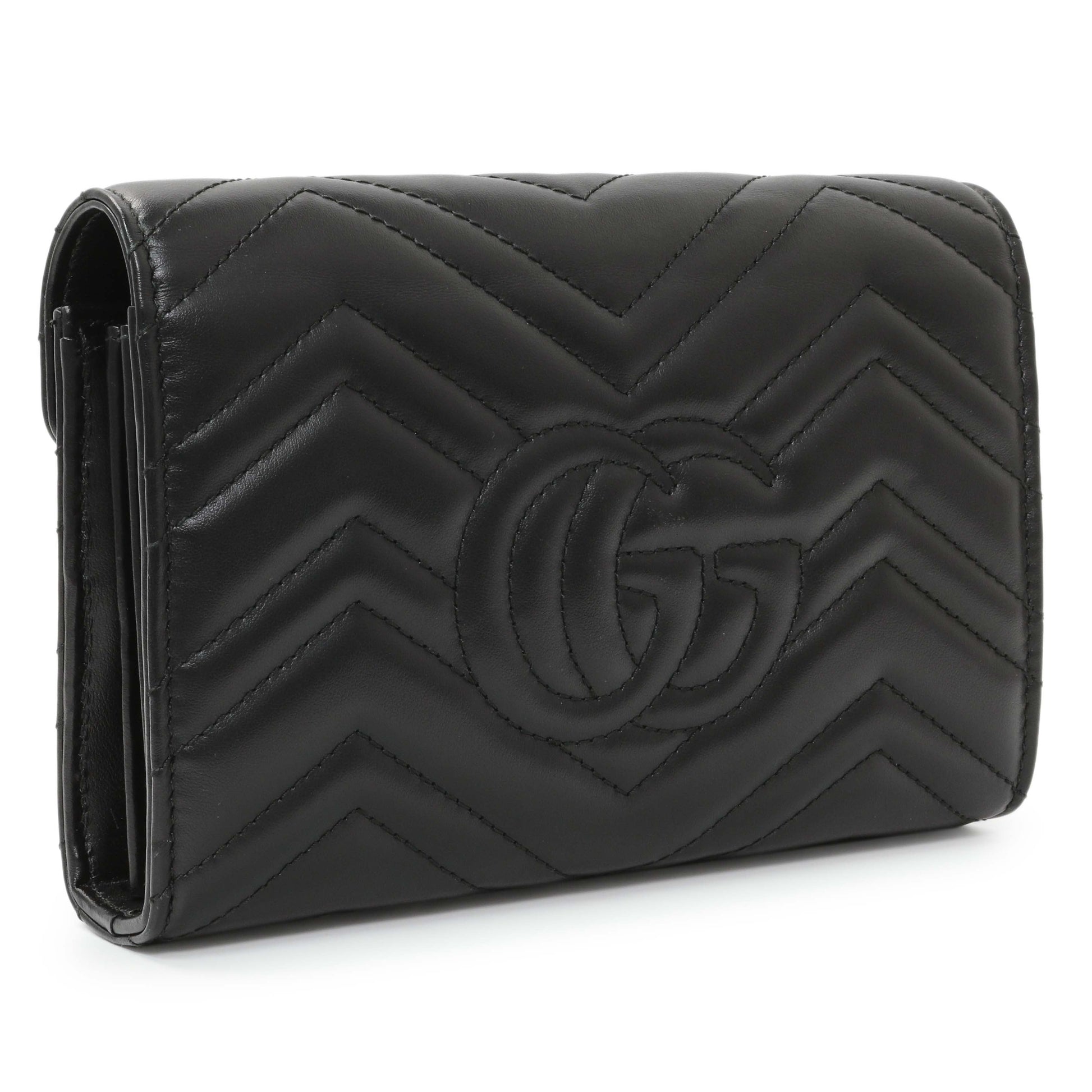 Exclusive Gucci Black Calfskin Matelasse GG Marmont Chain Wallet — Side View