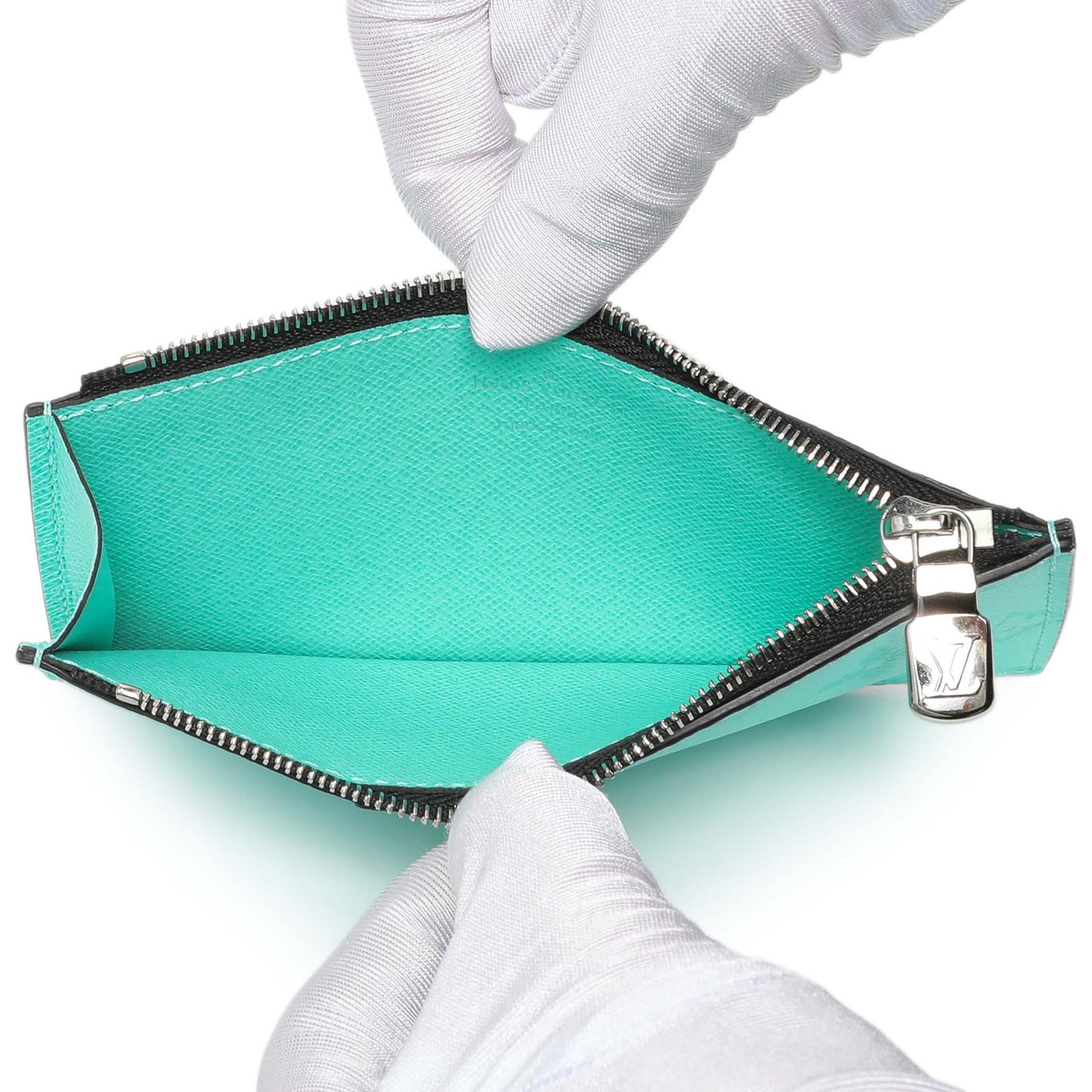 Exclusive Louis Vuitton Teal Taigarama Coin Card Holder — Top View