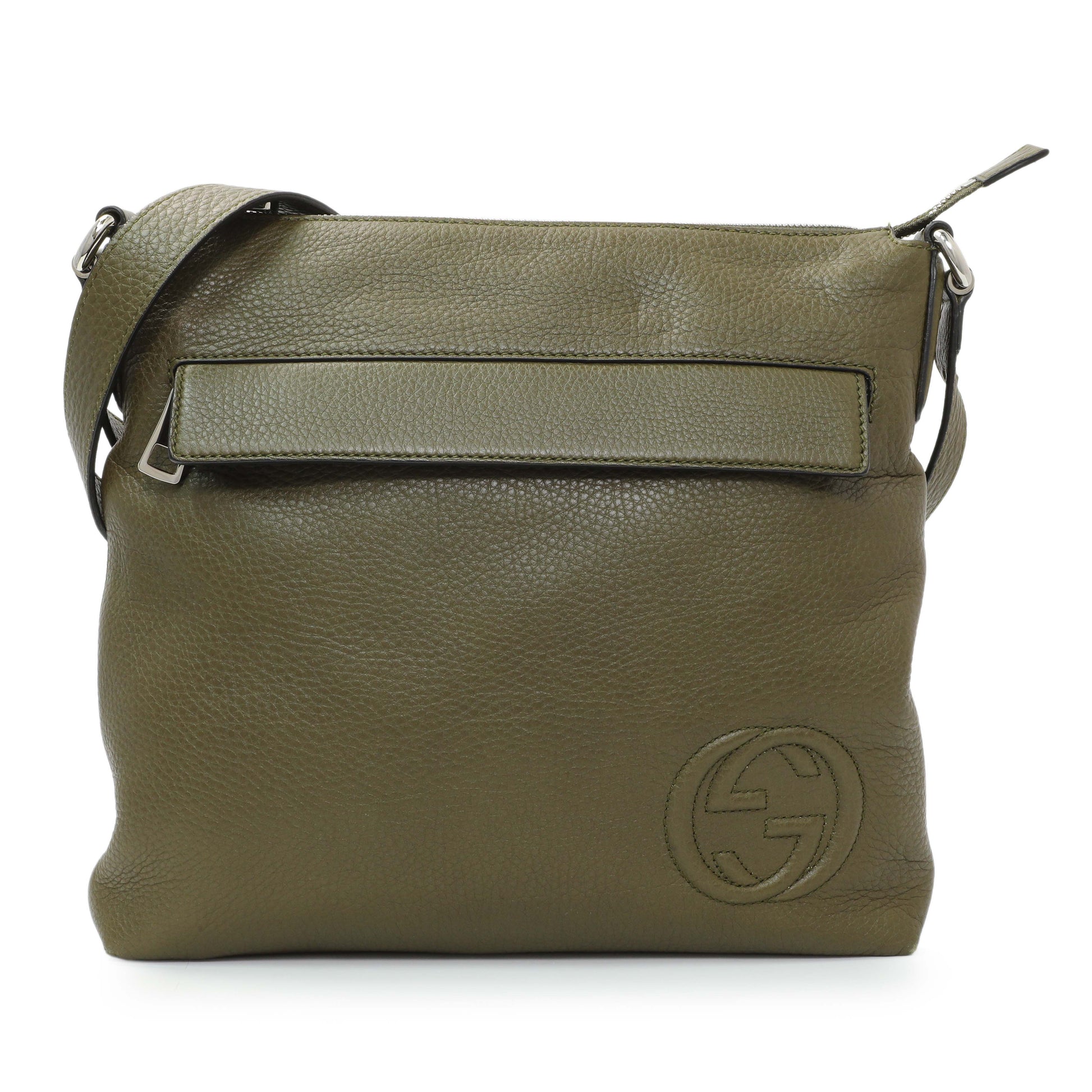 Exclusive Gucci Green Pebbled Calfskin Medium Soho Messenger Bag — Front View