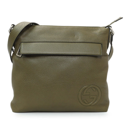 Exclusive Gucci Green Pebbled Calfskin Medium Soho Messenger Bag — Front View