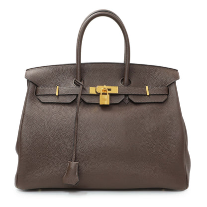 Exclusive Hermes Cacao Togo Birkin 35 GHW — Front View