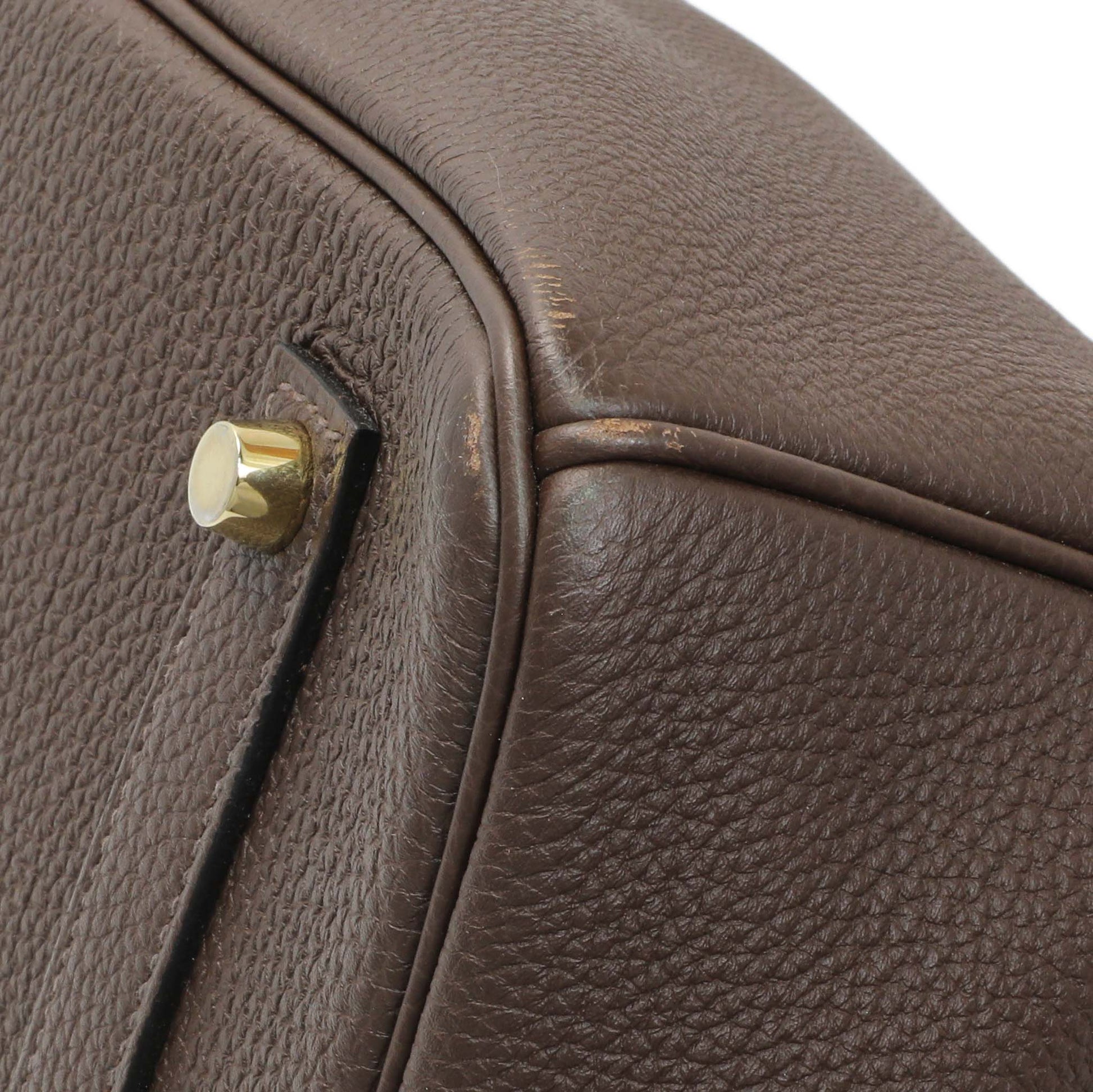 Exclusive Hermes Cacao Togo Birkin 35 GHW — Detail View