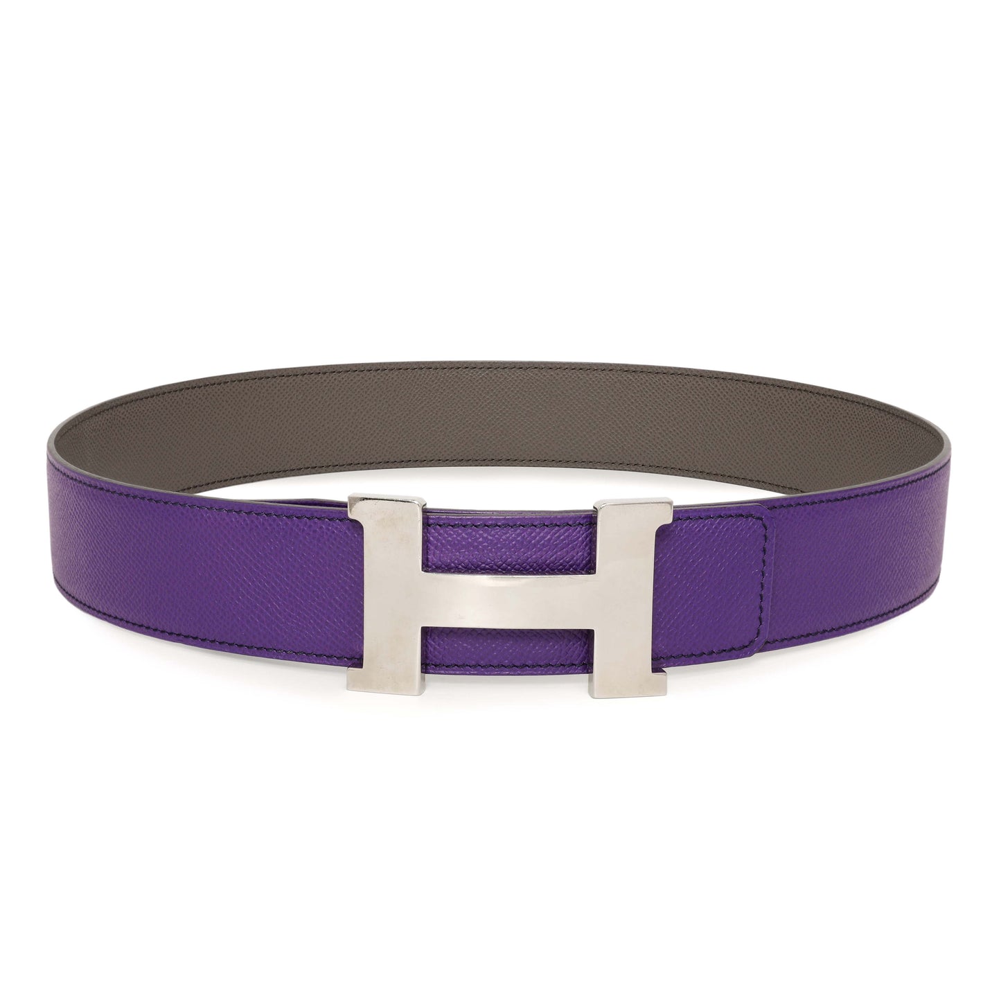 Exclusive Hermes Crocus Etain Epsom Constance H 42mm Belt — Front View