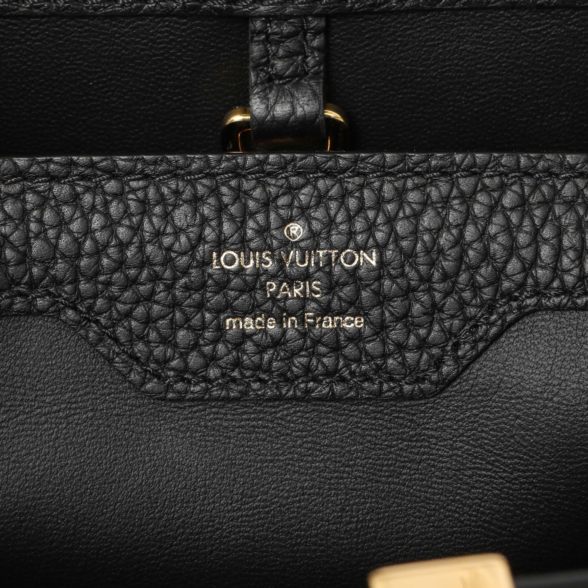 Exclusive Louis Vuitton Black Taurillon Flower Chain Capucines MM — Detail View