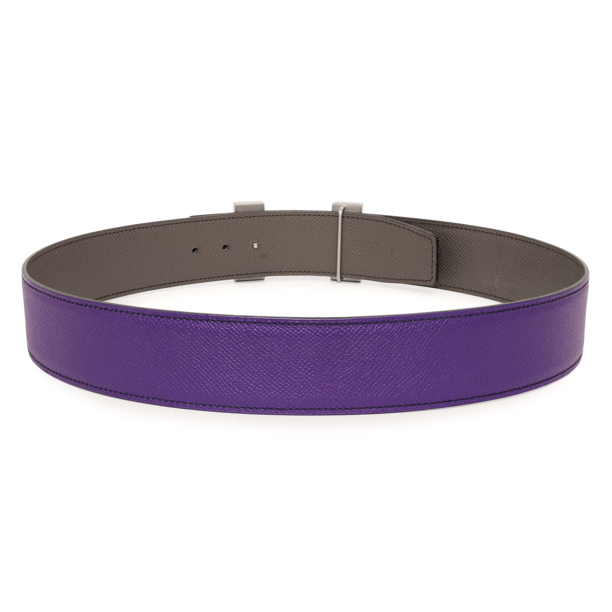 Exclusive Hermes Crocus Etain Epsom Constance H 42mm Belt — Side View