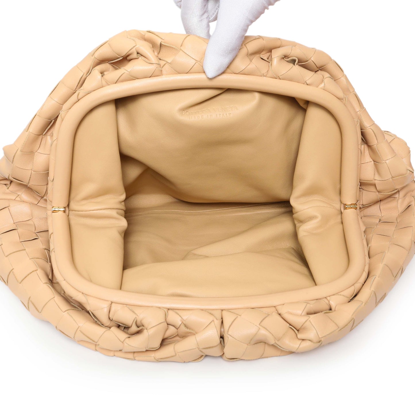 Exclusive Bottega Veneta Almond Nappa Maxi Intrecciato The Pouch Oversized Clutch — Top View
