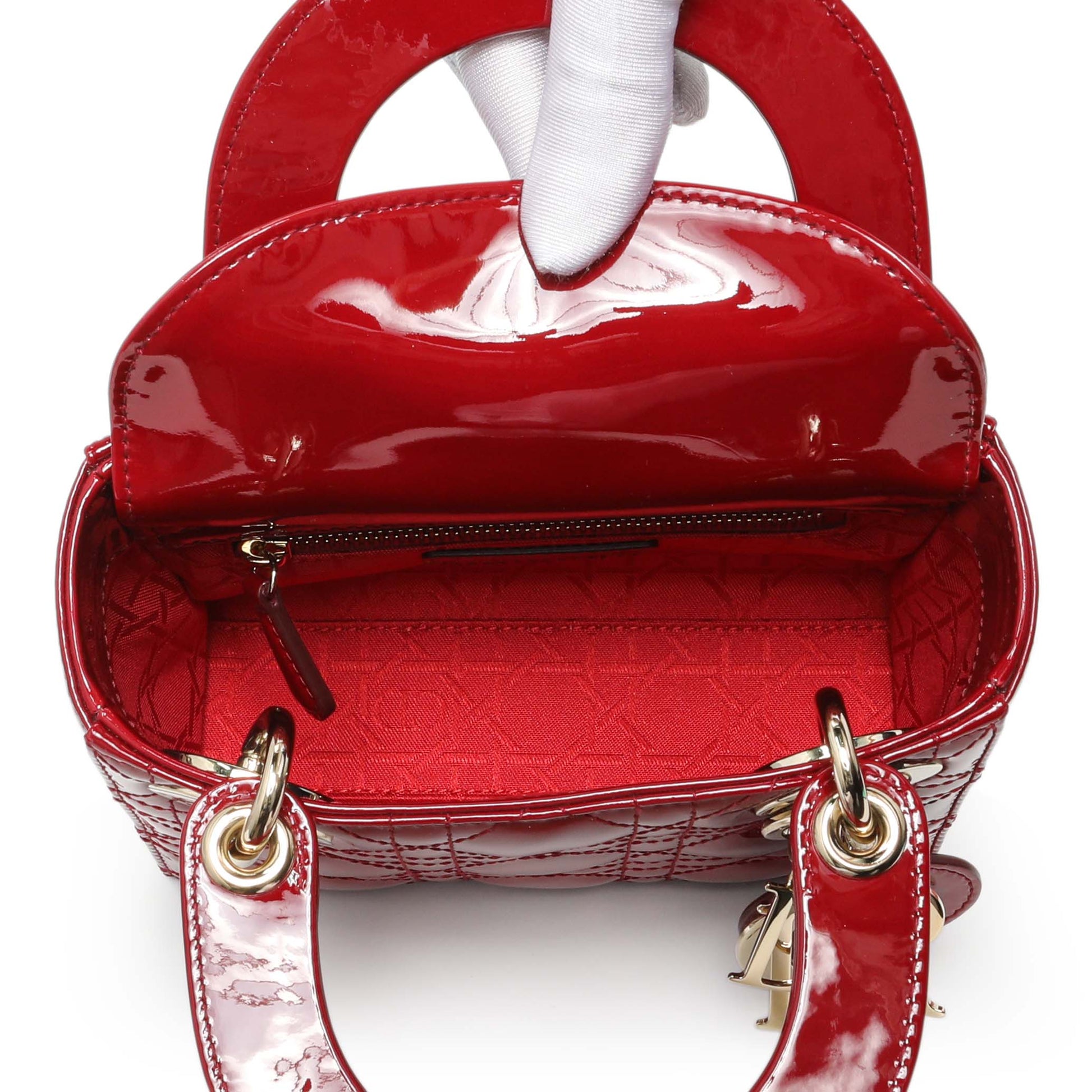 Exclusive Christian Dior Red Patent Cannage Mini Lady Dior — Top View