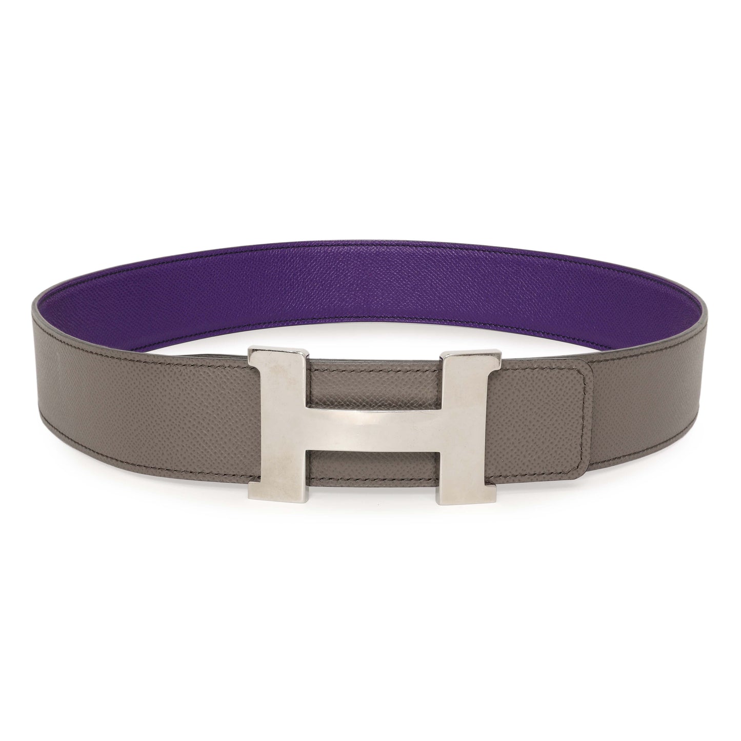 Exclusive Hermes Crocus Etain Epsom Constance H 42mm Belt — Back View