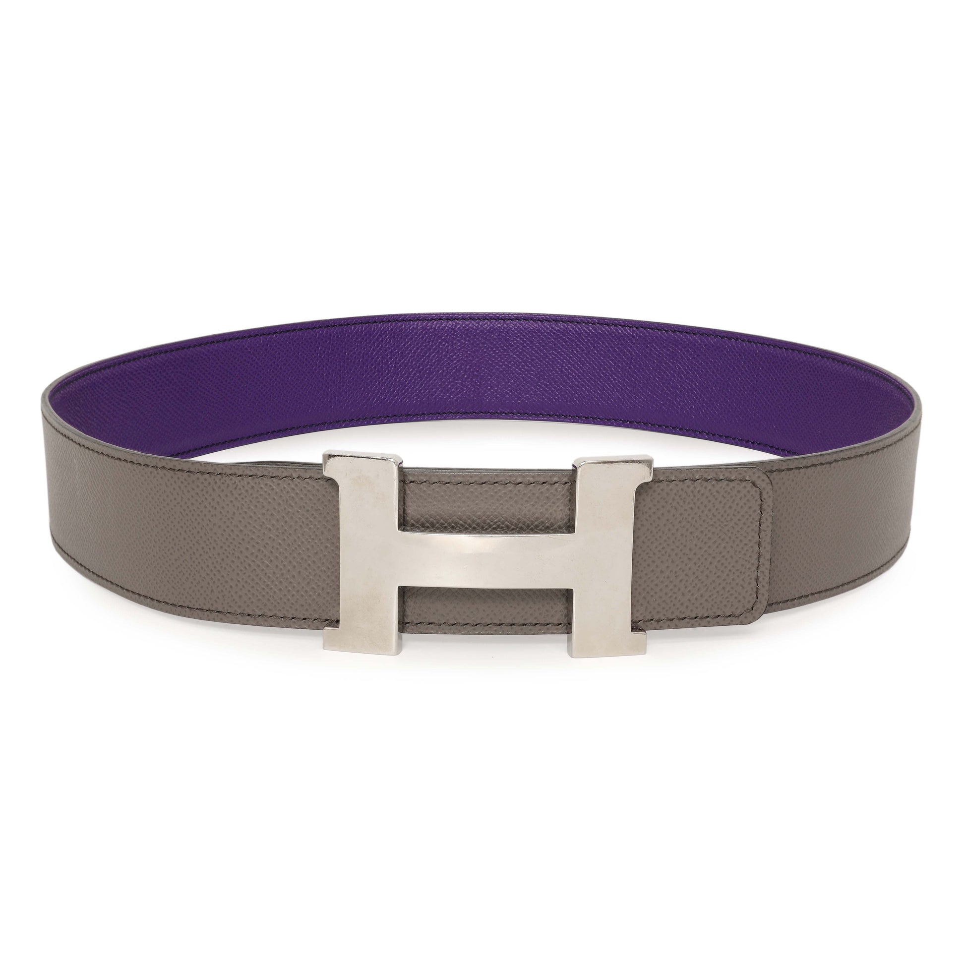 Exclusive Hermes Crocus Etain Epsom Constance H 42mm Belt — Back View