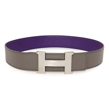 Exclusive Hermes Crocus Etain Epsom Constance H 42mm Belt — Back View