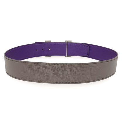 Exclusive Hermes Crocus Etain Epsom Constance H 42mm Belt — Top View