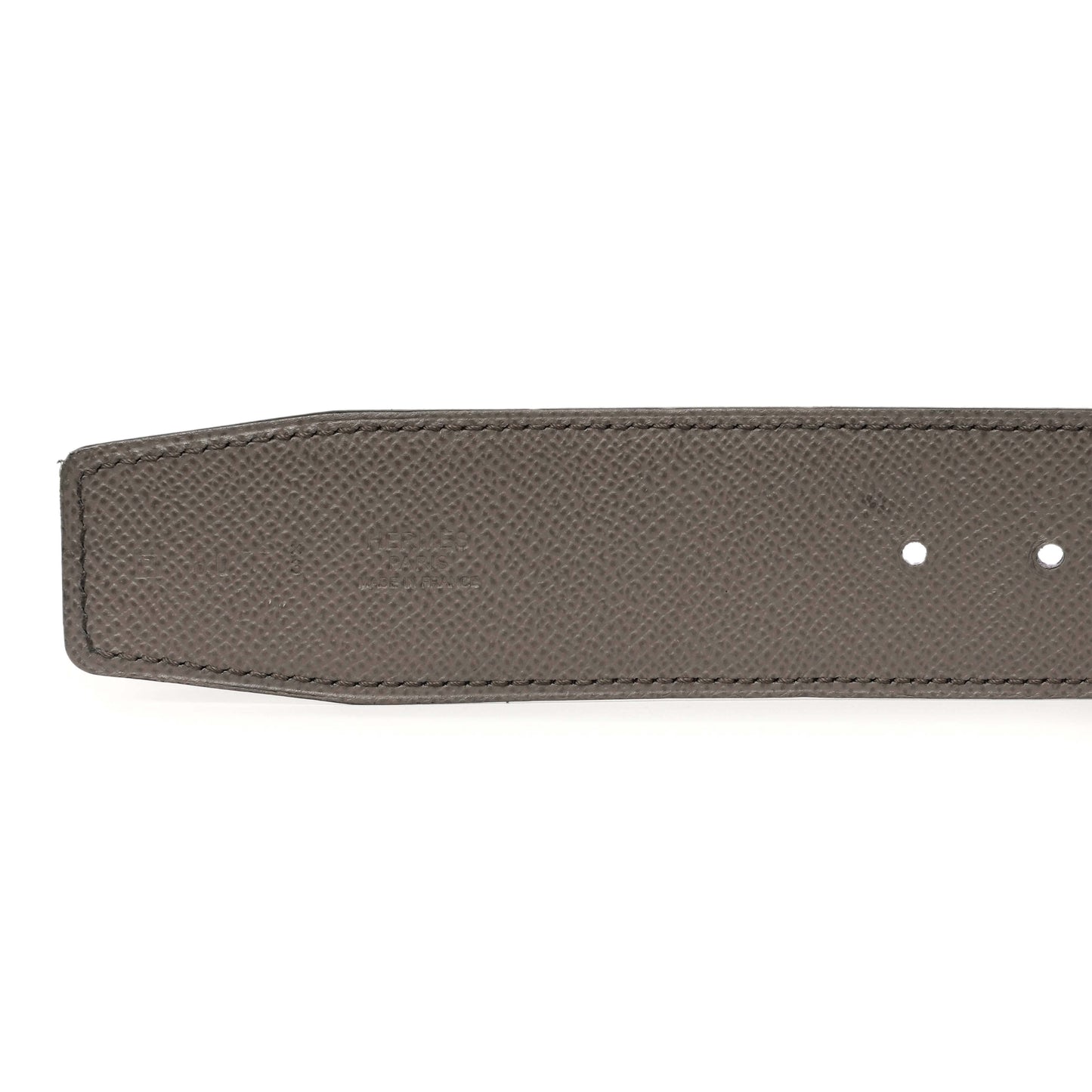 Exclusive Hermes Crocus Etain Epsom Constance H 42mm Belt — Detail View