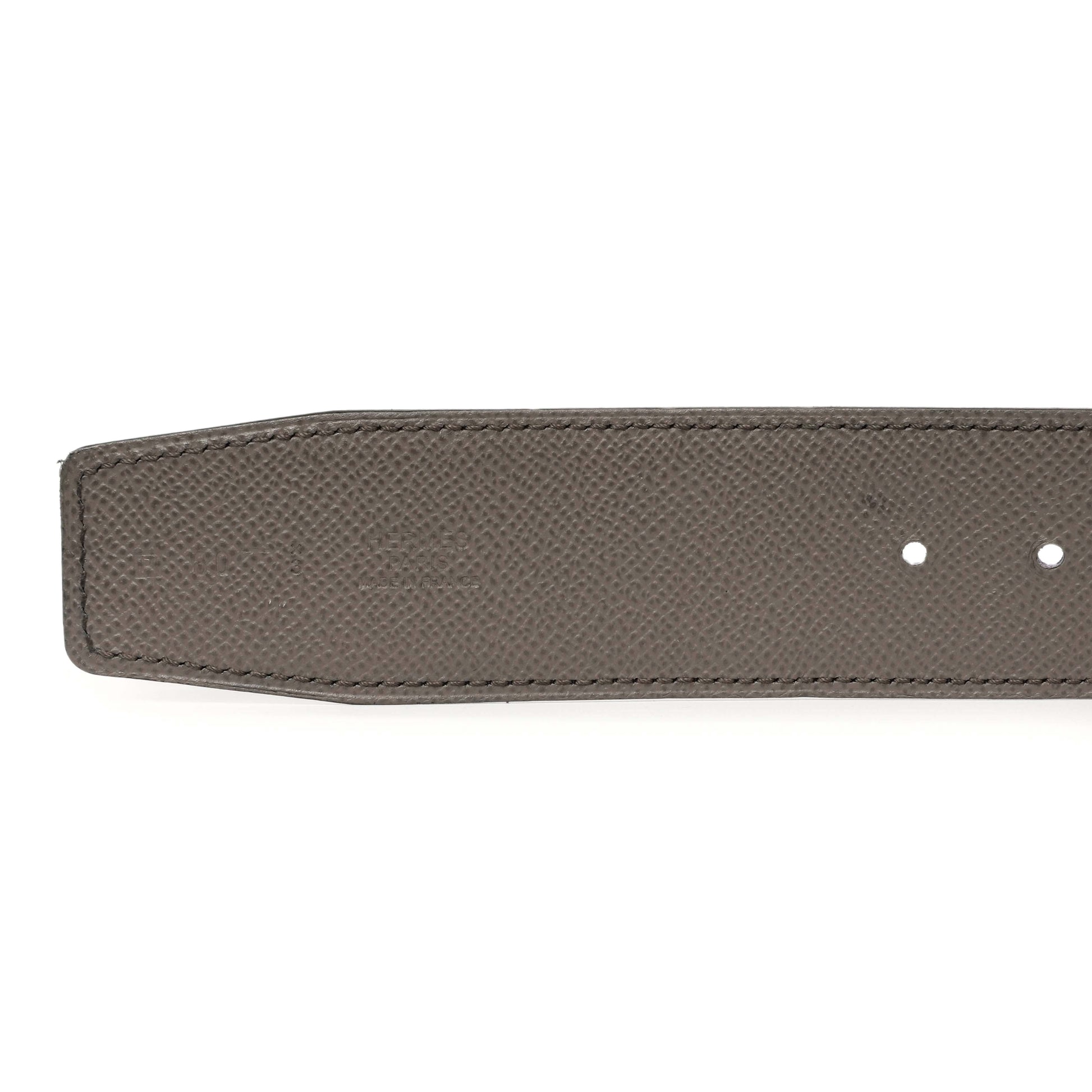 Exclusive Hermes Crocus Etain Epsom Constance H 42mm Belt — Detail View