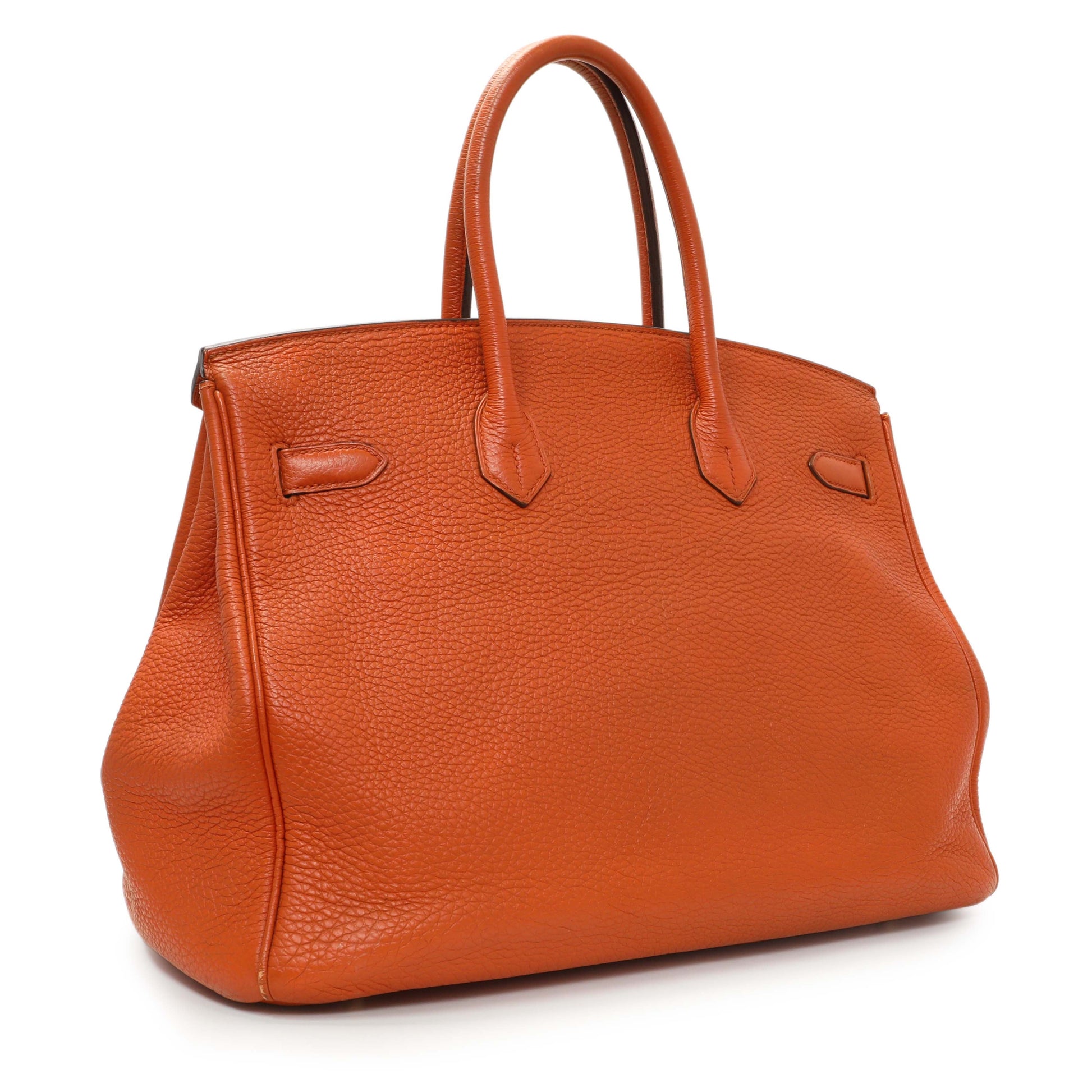 Exclusive Hermes Orange Clemence Birkin 35 — Side View
