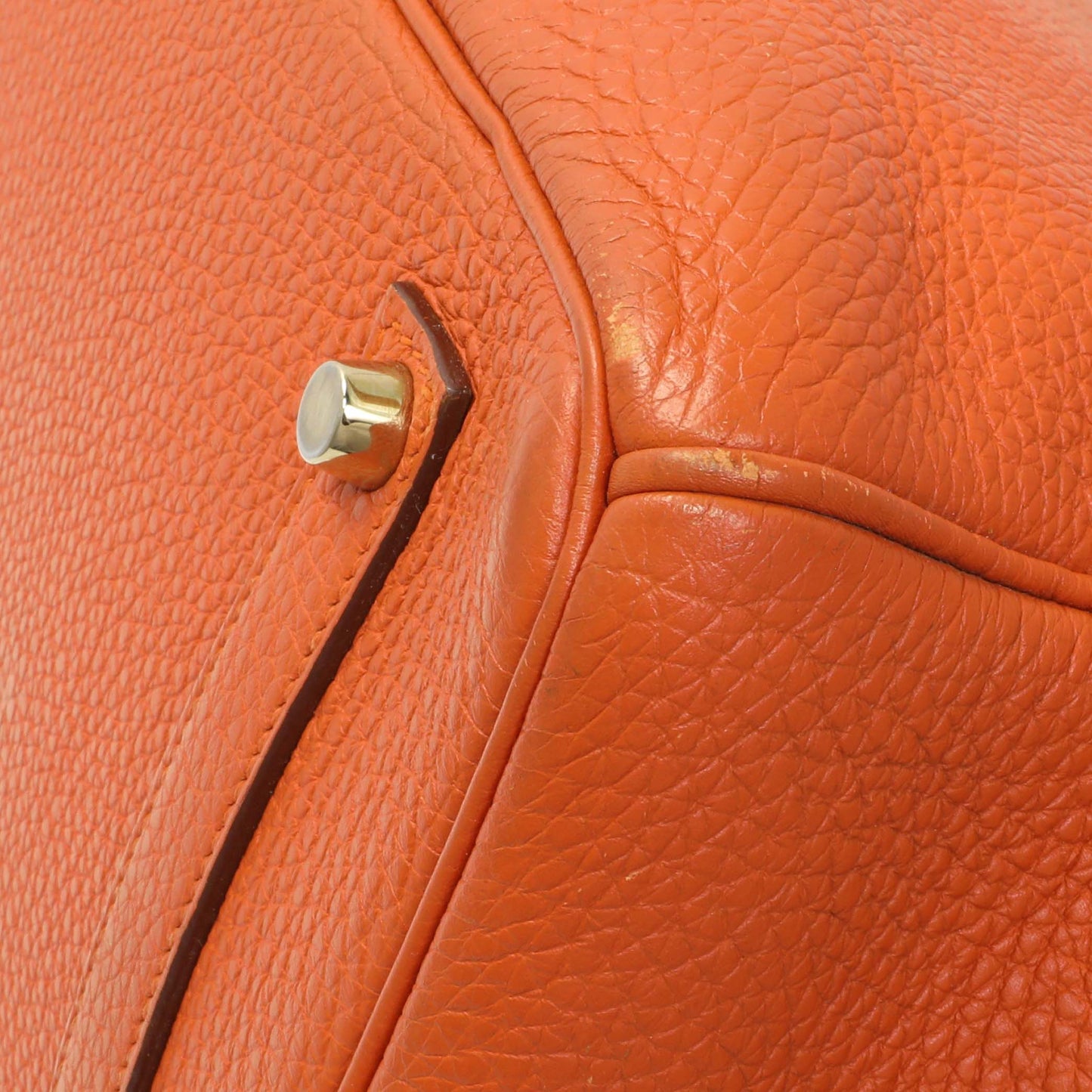 Exclusive Hermes Orange Clemence Birkin 35 — Detail View