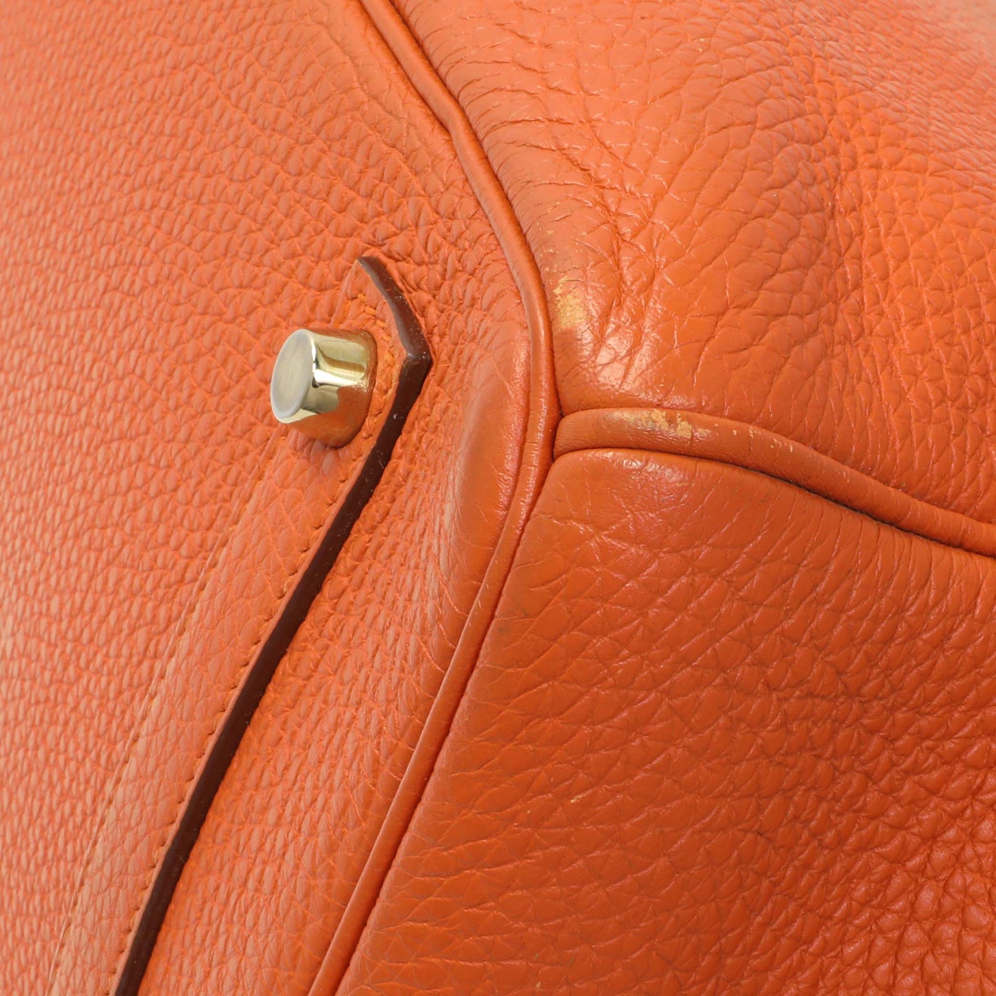 Exclusive Hermes Orange Clemence Birkin 35 — Detail View