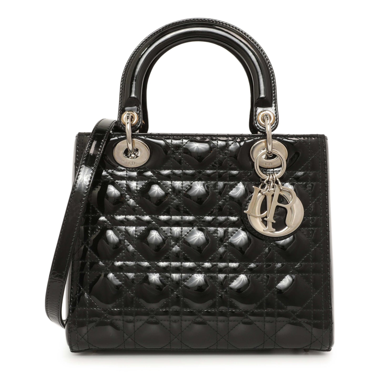 Exclusive Christian Dior Black Patent Cannage Medium Lady Dior — Front View