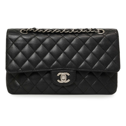 Exclusive Chanel Black Quilted Caviar Medium Classic Double Flap — Front View