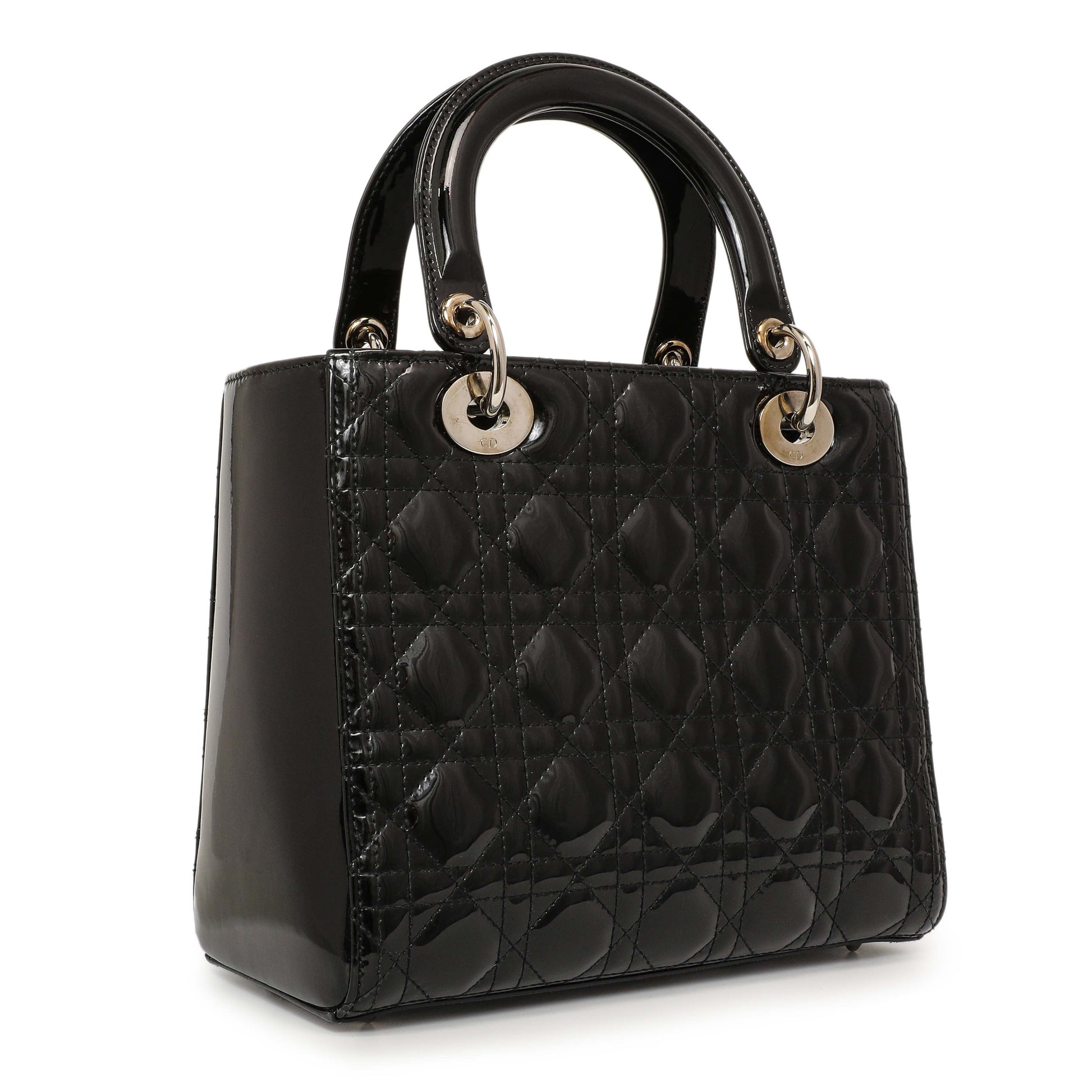 Exclusive Christian Dior Black Patent Cannage Medium Lady Dior — Side View
