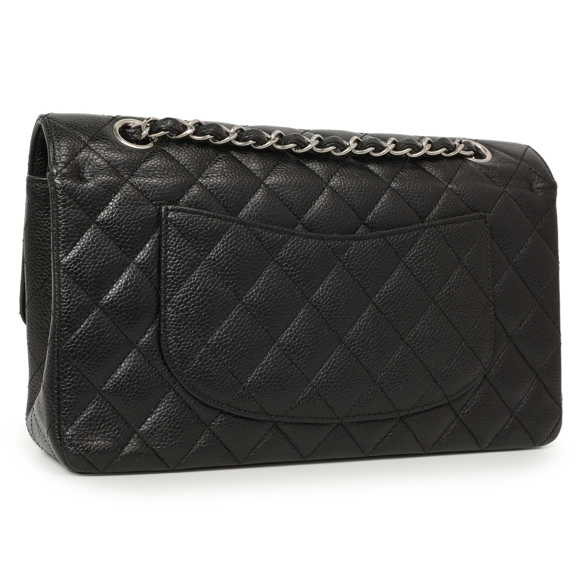 Exclusive Chanel Black Quilted Caviar Medium Classic Double Flap — Side View