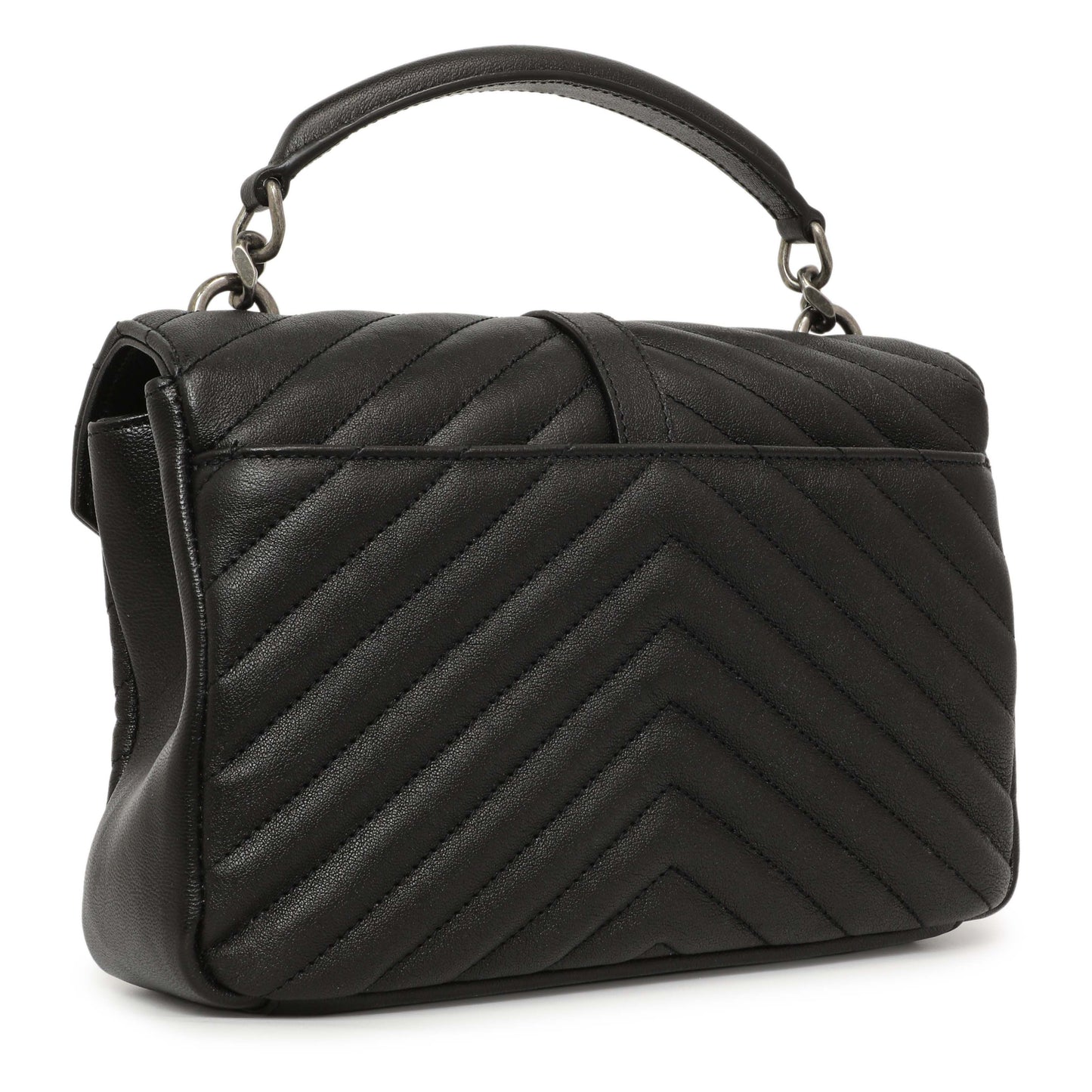Exclusive Saint Laurent Black Matelasse Chevron Sheepskin Medium College Bag — Side View