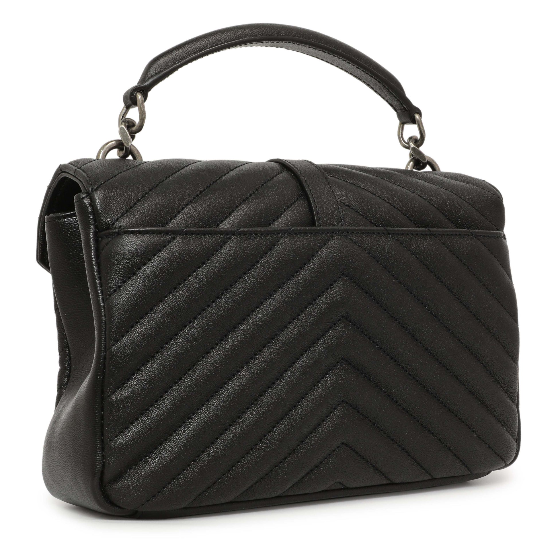 Exclusive Saint Laurent Black Matelasse Chevron Sheepskin Medium College Bag — Side View