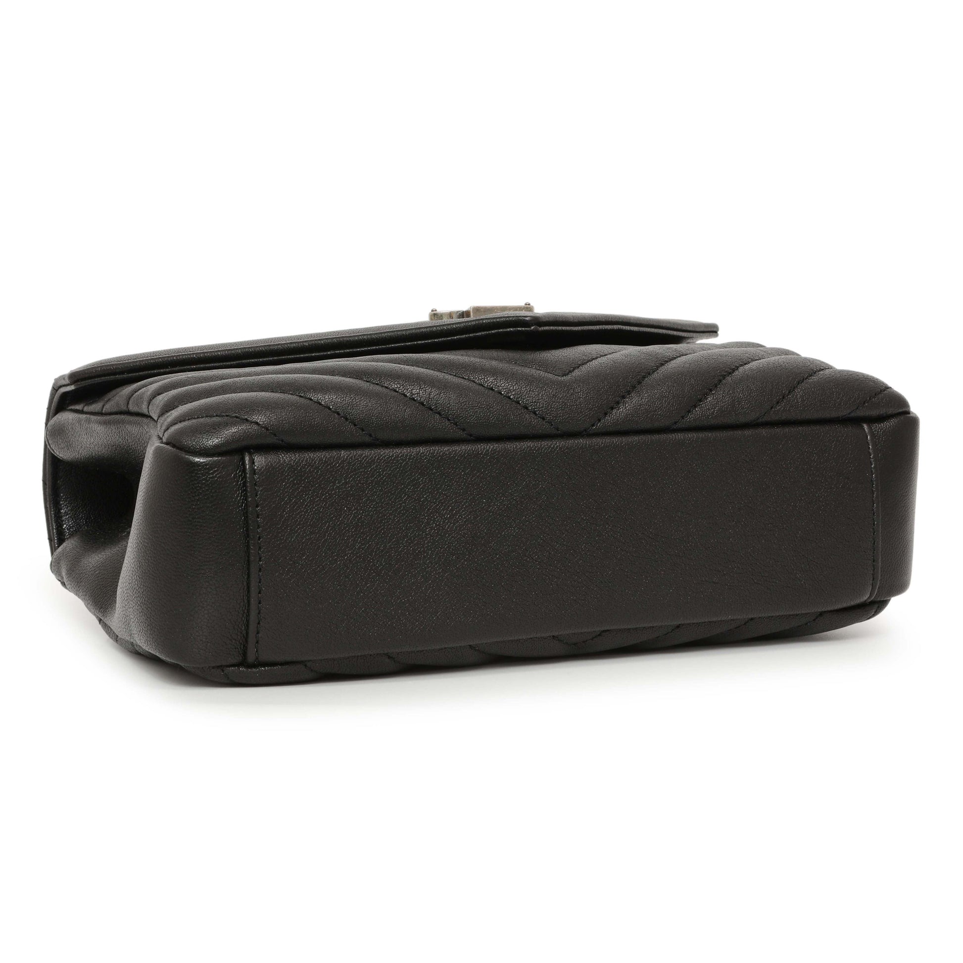 Exclusive Saint Laurent Black Matelasse Chevron Sheepskin Medium College Bag — Back View