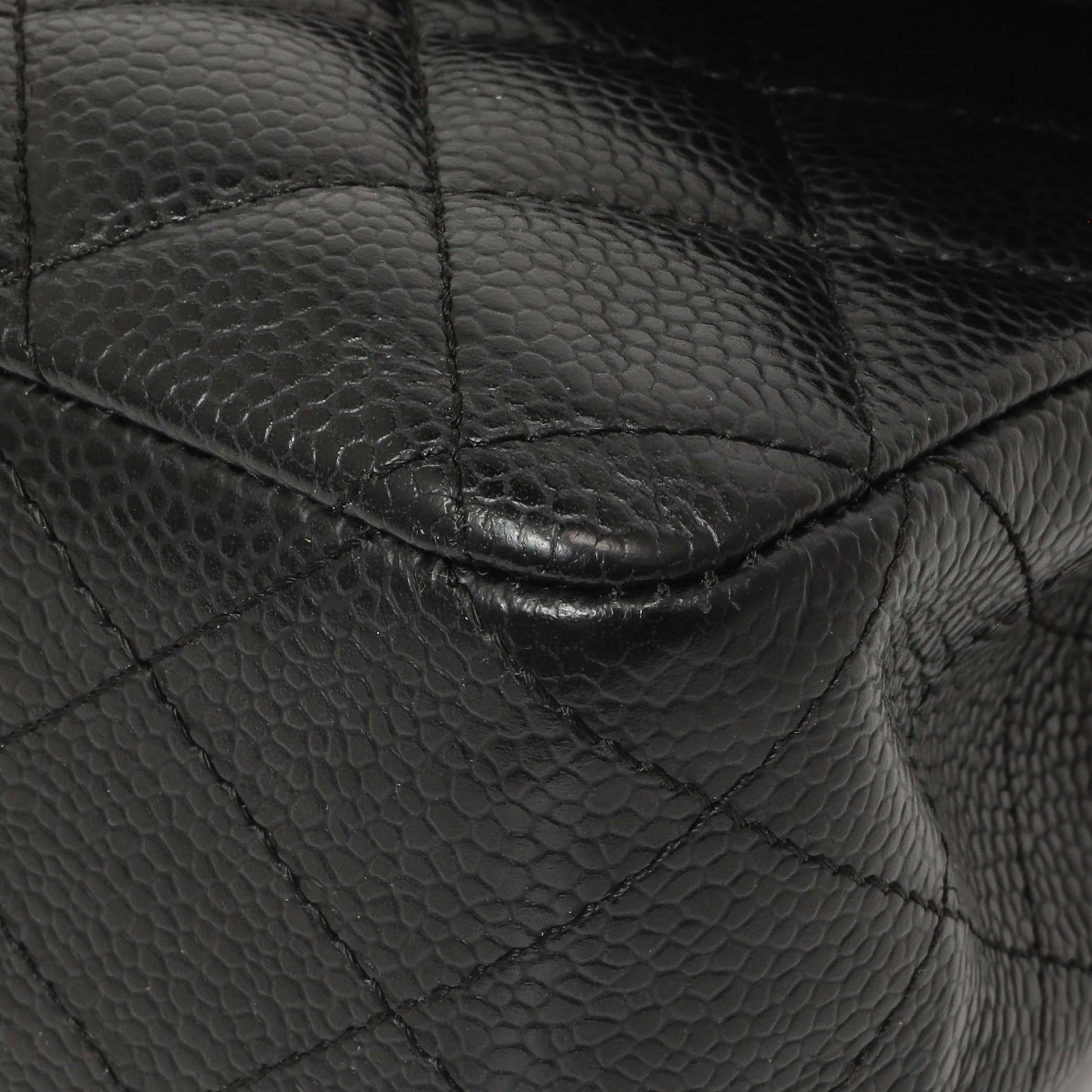 Exclusive Chanel Black Quilted Caviar Medium Classic Double Flap — Detail View