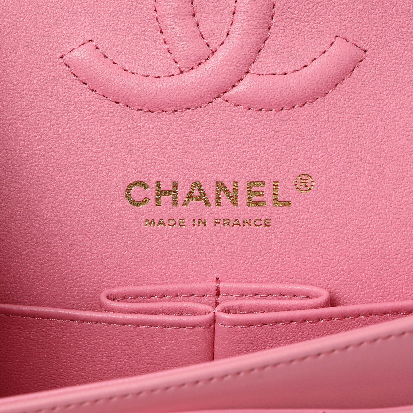 Exclusive Chanel Pink Quilted Lambskin Small Double Flap — Detail View