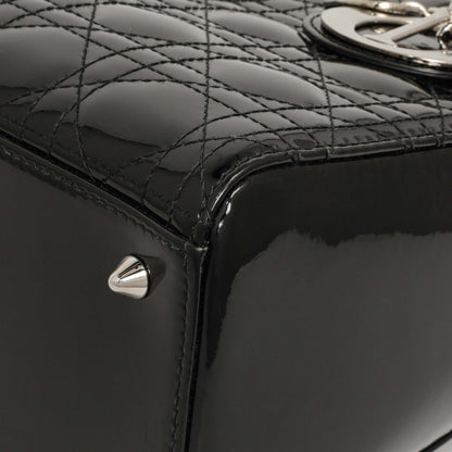 Exclusive Christian Dior Black Patent Cannage Medium Lady Dior — Detail View