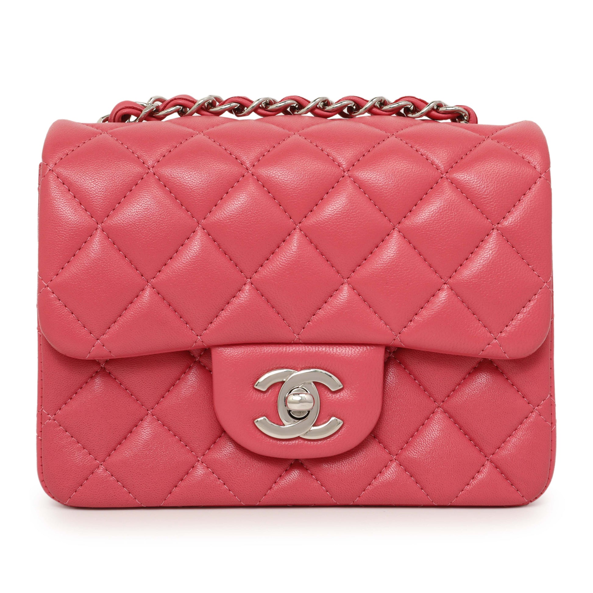 Exclusive Chanel Pink Quilted Lambskin Mini Square Flap — Side View
