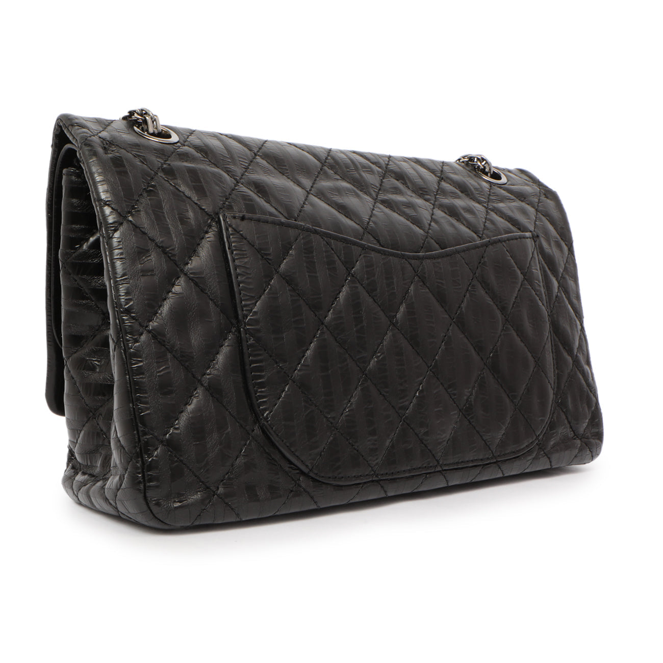 Exclusive Chanel Black Metallic Striped 2.55 Reissue Double Flap 227 — Back View