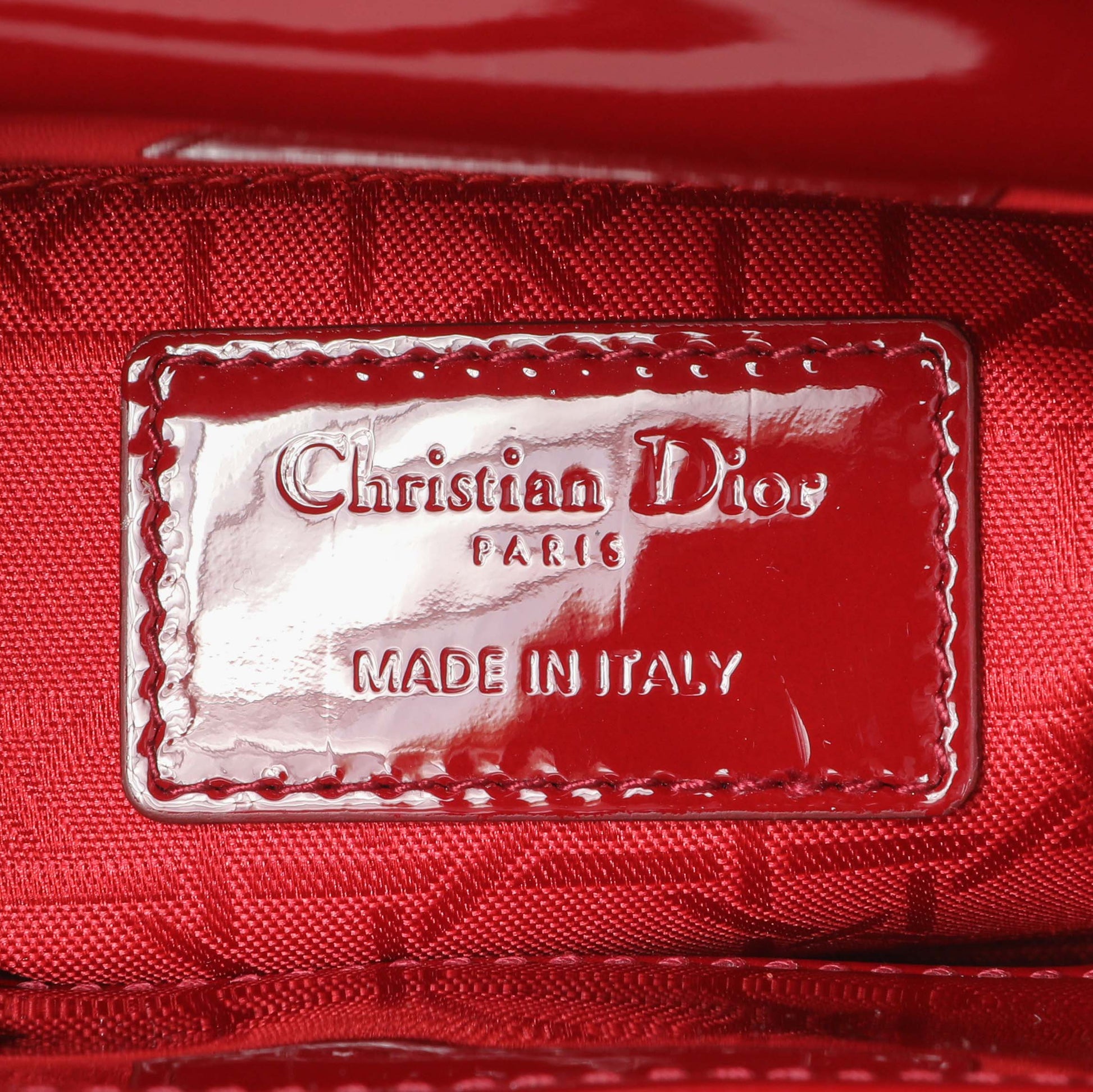 Exclusive Christian Dior Red Patent Cannage Mini Lady Dior — Detail View