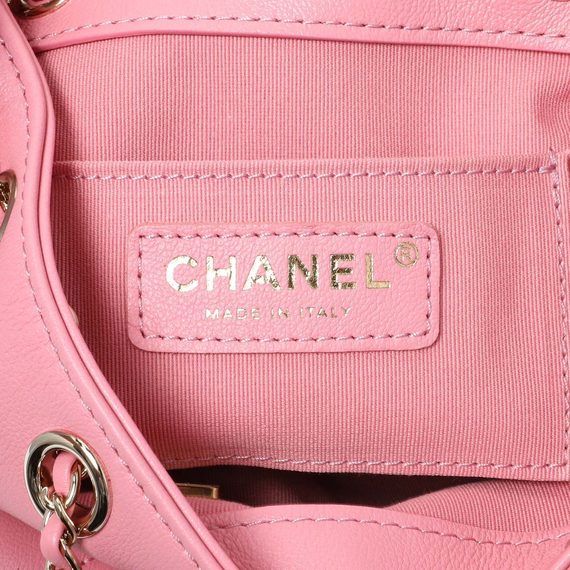 Exclusive Chanel Pink Calfskin Small Duma Backpack — Detail View