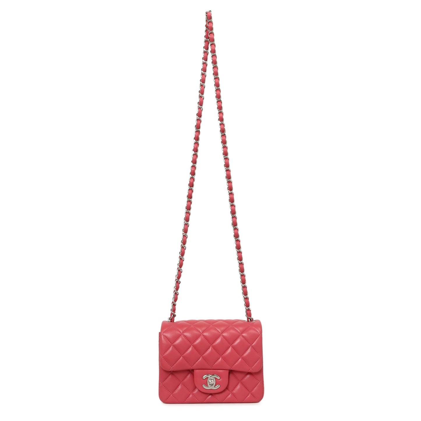 Exclusive Chanel Pink Quilted Lambskin Mini Square Flap — Front View