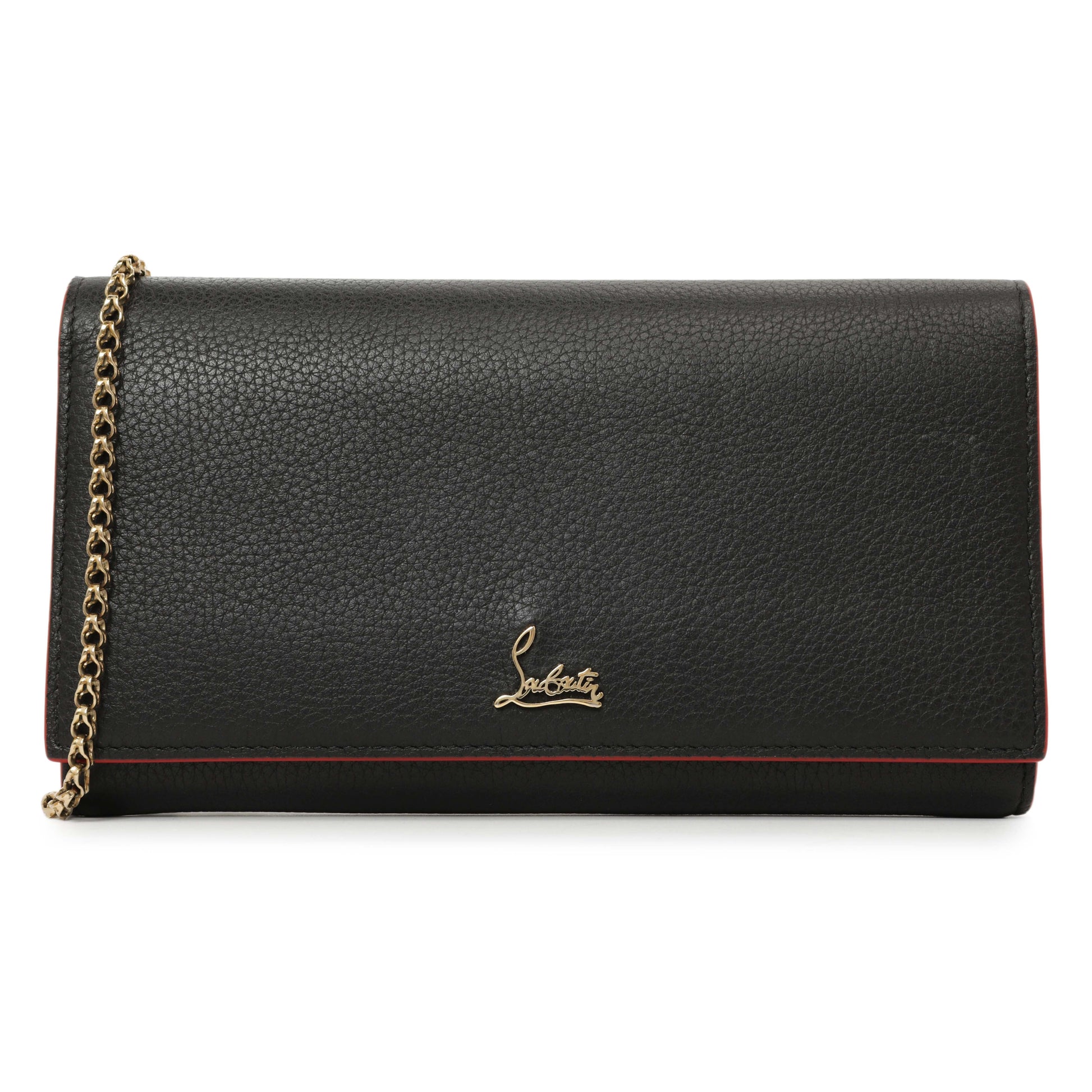 Exclusive Christian Louboutin Black Calfskin Boudoir Chain Wallet — Front View