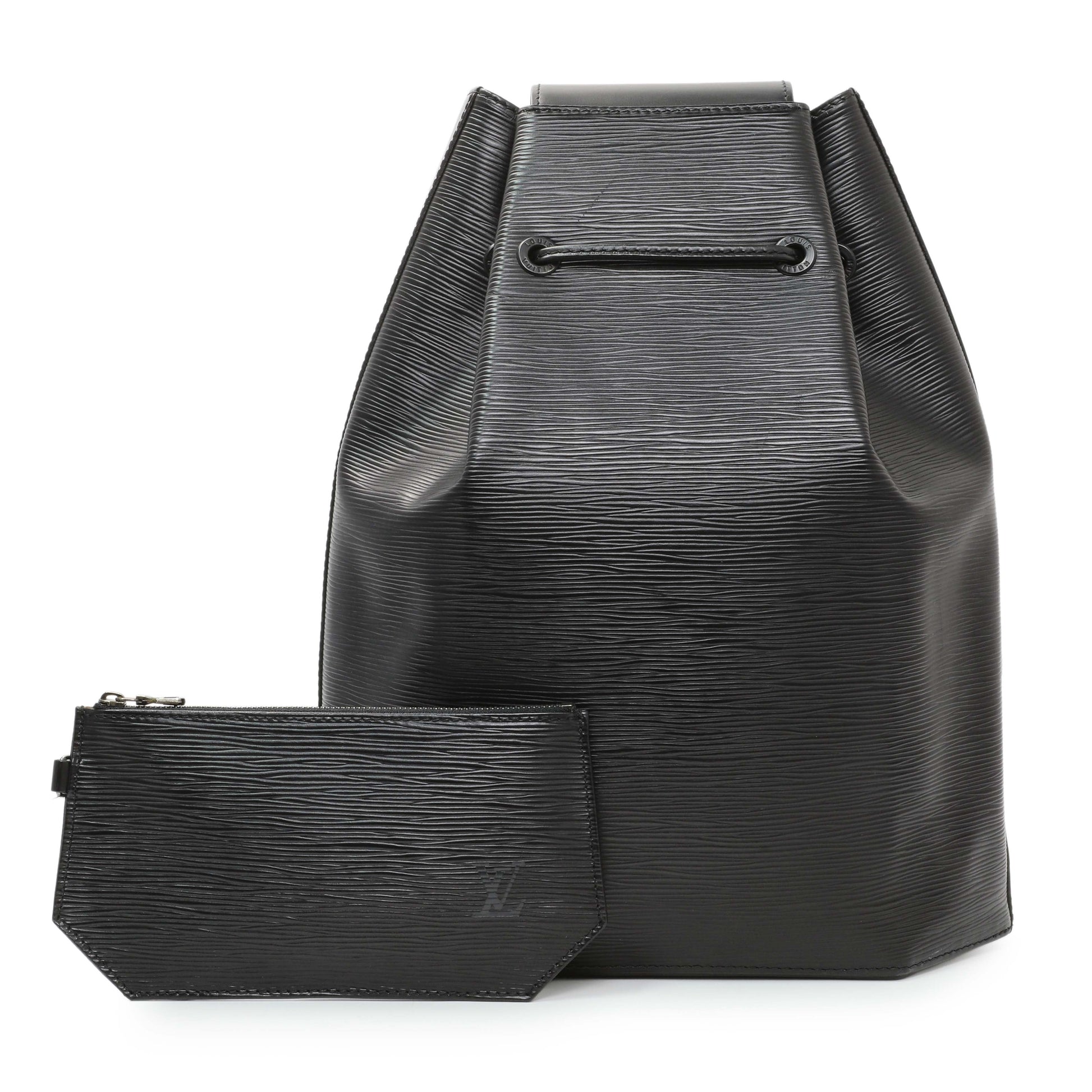 Exclusive Louis Vuitton Black Epi Sac a Dos Drawstring Bag — Front View