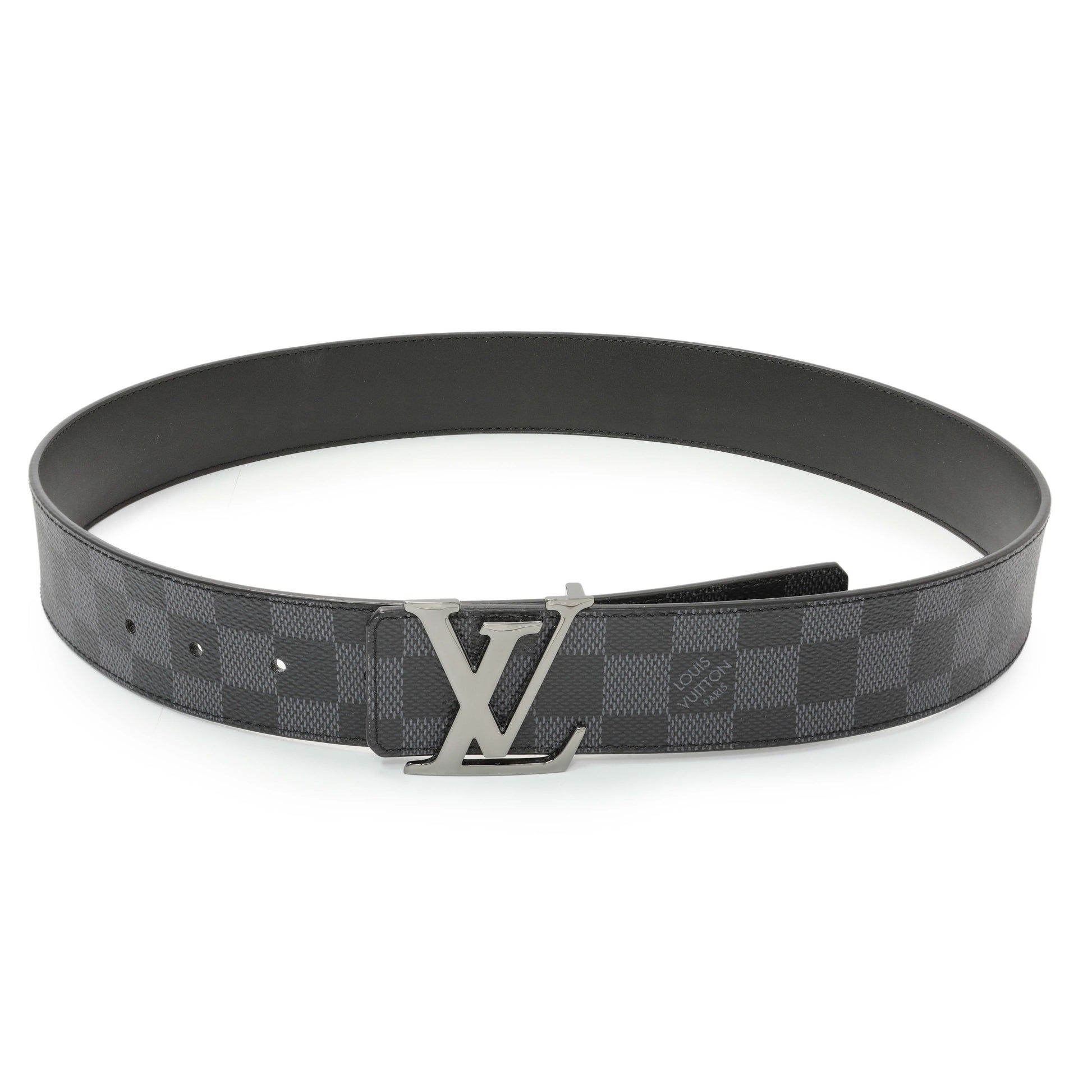 Exclusive Louis Vuitton Damier Graphite LV Initiales 40mm Reversible Belt — Front View