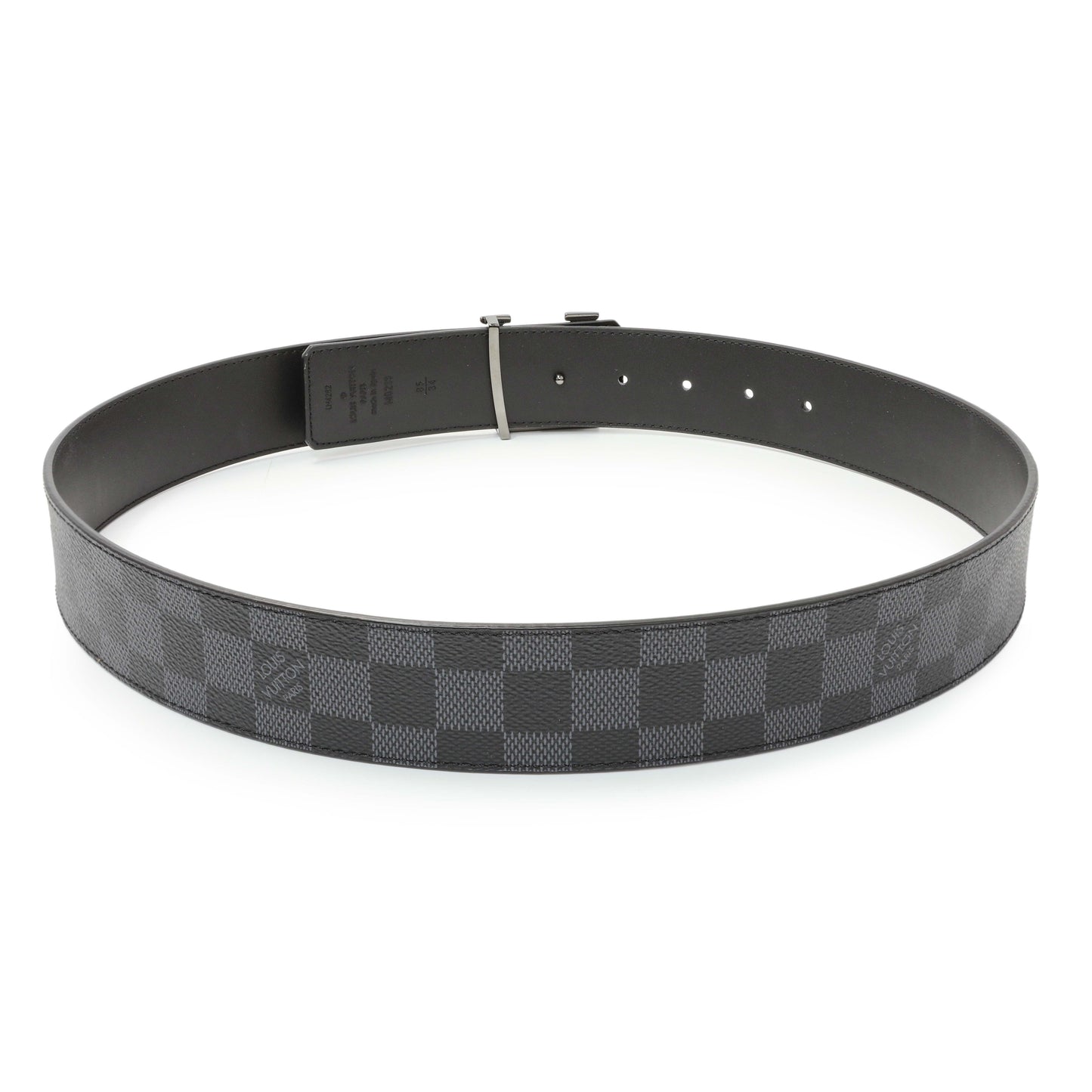 Exclusive Louis Vuitton Damier Graphite LV Initiales 40mm Reversible Belt — Side View