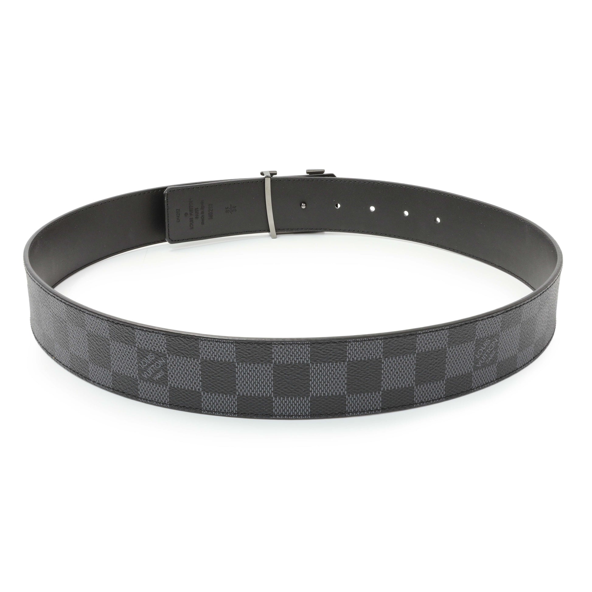 Exclusive Louis Vuitton Damier Graphite LV Initiales 40mm Reversible Belt — Side View