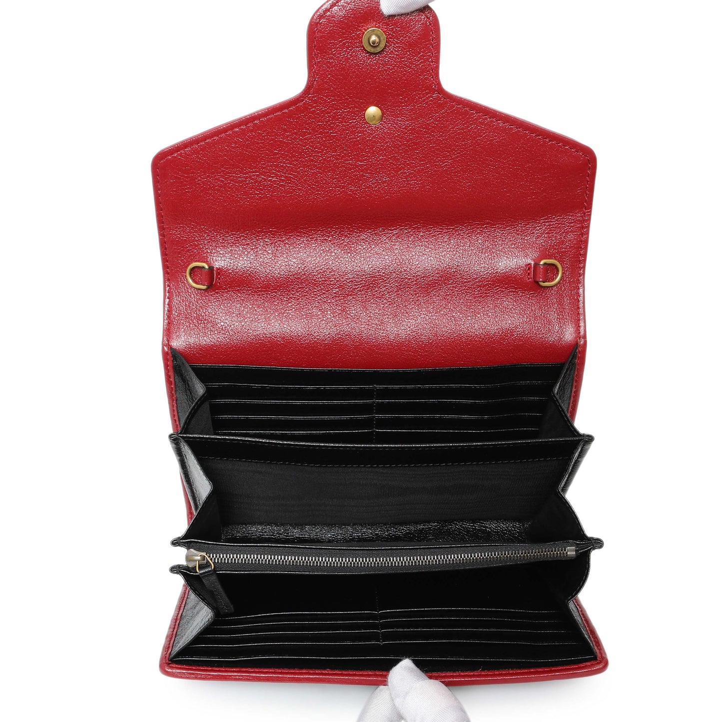 Exclusive Gucci Black Red Vintage Effect Calfskin Matelasse Diagonal Torchon GG Marmont Chain Wallet — Alternate View 8