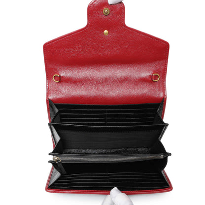 Exclusive Gucci Black Red Vintage Effect Calfskin Matelasse Diagonal Torchon GG Marmont Chain Wallet — Alternate View 8