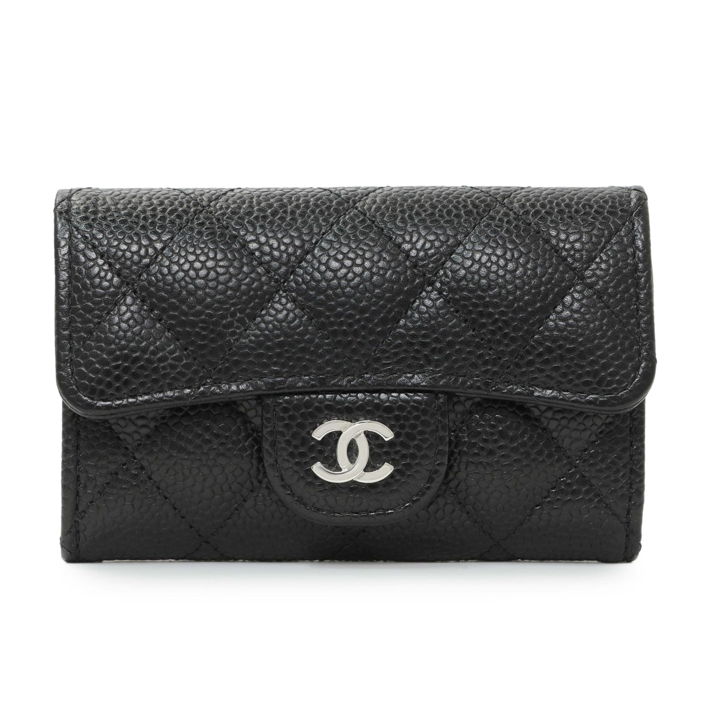 Exclusive Chanel Black Quilted Caviar Flap Card Holder — Front View