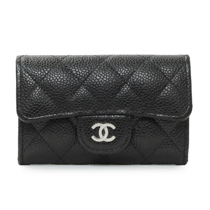 Exclusive Chanel Black Quilted Caviar Flap Card Holder — Front View