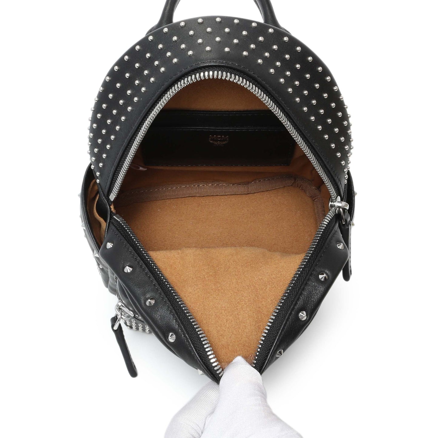 Exclusive MCM Black Metallic Calfskin Stud X-Mini Stark Bebe Boo Backpack — Alternate View 8